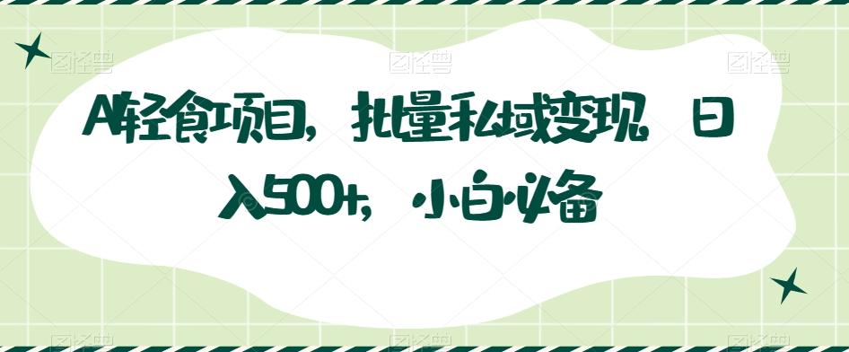 AI轻食项目，批量私域变现，日入500+，小白必备-大熊网创