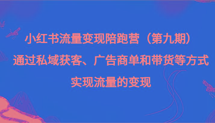 小红书流量变现陪跑营（第九期）通过私域获客、广告商单和带货等方式实现流量变现-大熊网创