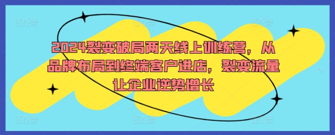 2024裂变破局两天线上训练营，从品牌布局到终端客户进店，裂变流量让企业逆势增长-大熊网创