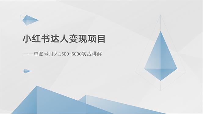 小红书达人变现项目：单账号月入1500-3000实战讲解-大熊网创