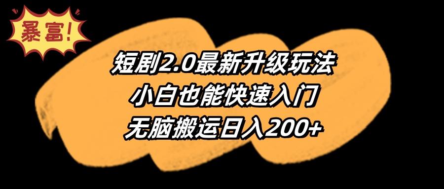 (9375期)短剧2.0最新升级玩法，小白也能快速入门，无脑搬运日入200+-大熊网创