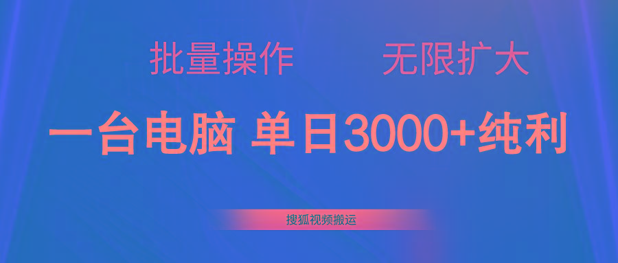 搜狐视频搬运，一台电脑单日3000+，批量操作，可无限扩大-大熊网创