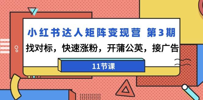 小红书达人矩阵变现营 第3期，找对标，快速涨粉，开蒲公英，接广告-11节课-大熊网创