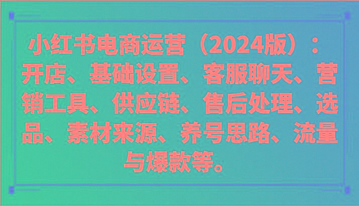 小红书电商运营(2024版)：开店、设置、供应链、选品、素材、养号、流量与爆款等-大熊网创