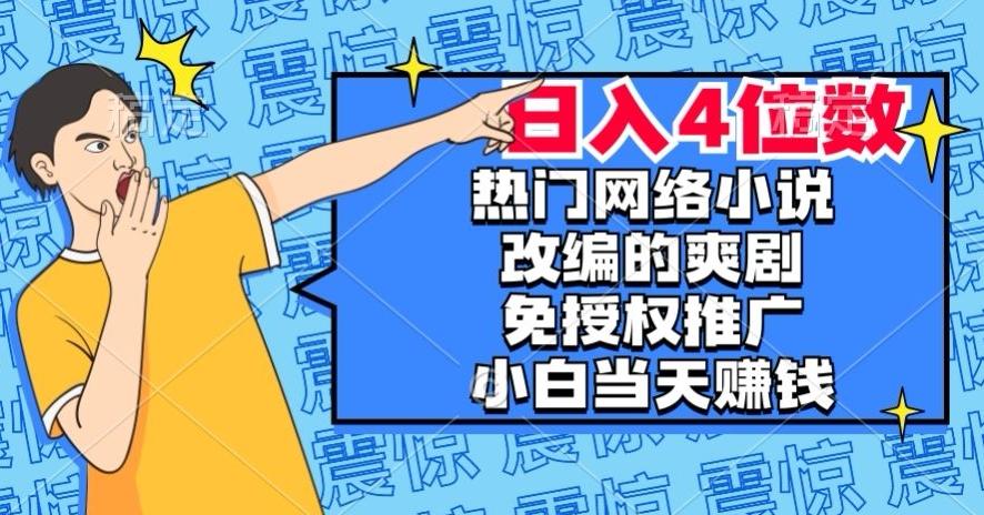 热门网络小说改编的爽剧，免授权推广，新人当天就能赚钱，日入4位数【揭秘】-大熊网创