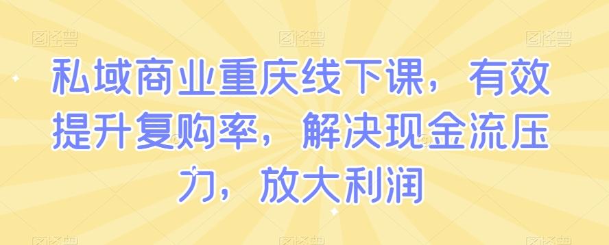 私域商业重庆线下课，有效提升复购率，解决现金流压力，放大利润-大熊网创