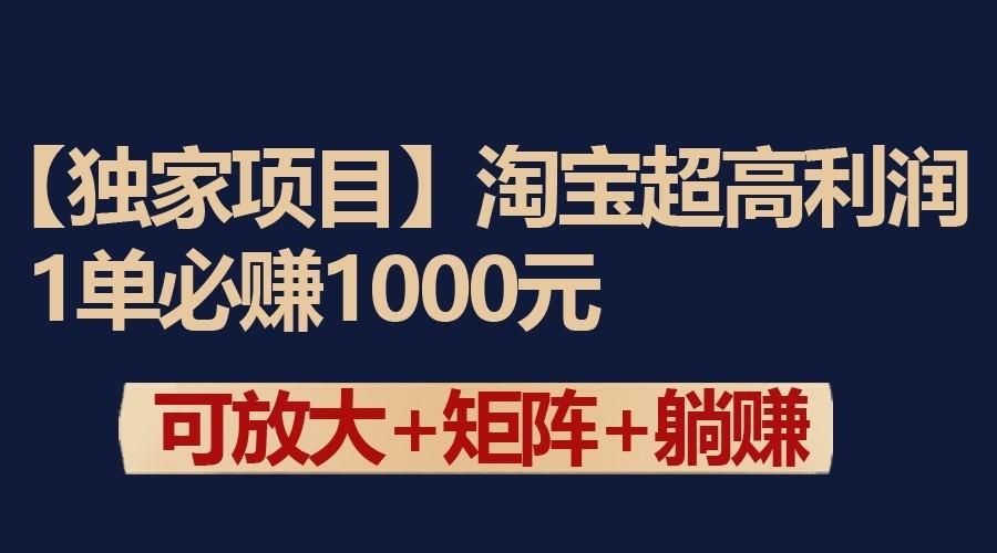 独家淘宝超高利润项目：1单必赚1000元，可放大可矩阵操作-网创星球