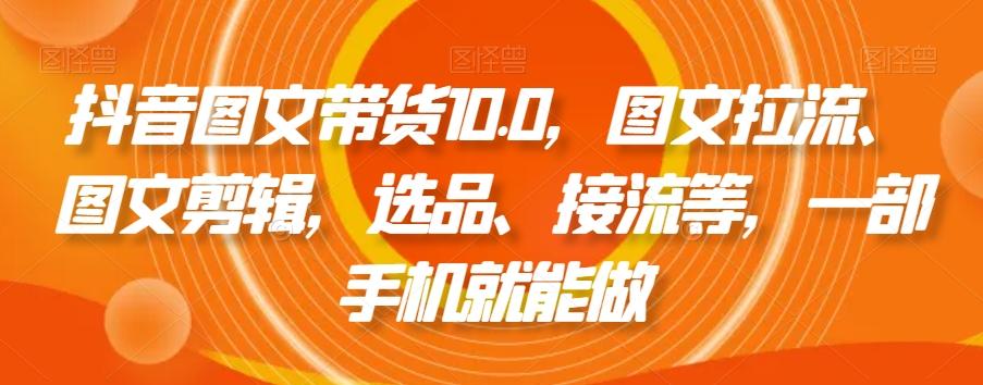 抖音图文带货10.0，图文拉流、图文剪辑，选品、接流等，一部手机就能做-大熊网创