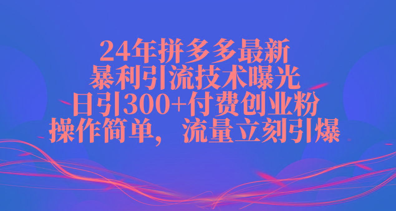 24年拼多多最新暴利引流技术曝光，日引300+付费创业粉，操作简单，流量…-大熊网创