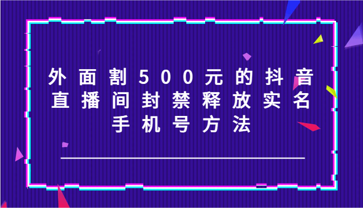外面割500元的抖音直播间封禁释放实名/手机号方法！-大熊网创