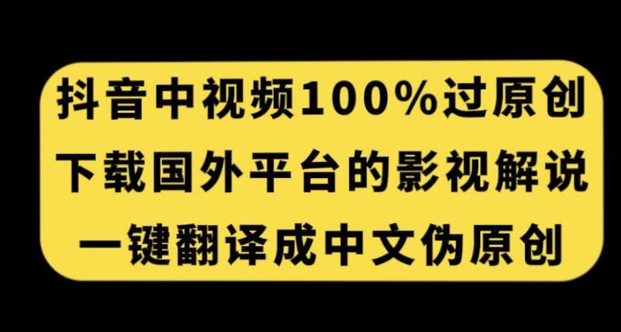 抖音中视频百分百过原创，下载国外平台的电影解说，一键翻译成中文获取收益-大熊网创