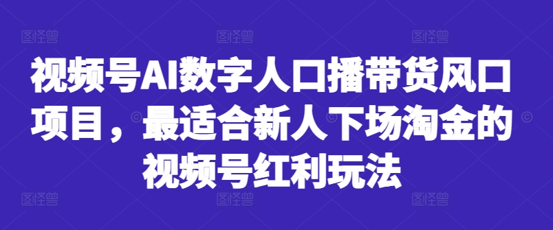 视频号AI数字人口播带货风口项目，最适合新人下场淘金的视频号红利玩法-网创星球