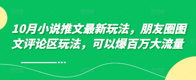 10月小说推文最新玩法，朋友圈图文评论区玩法，可以爆百万大流量 -大熊网创