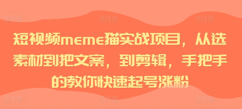 短视频meme猫实战项目，从选素材到把文案，到剪辑，手把手的教你快速起号涨粉-大熊网创