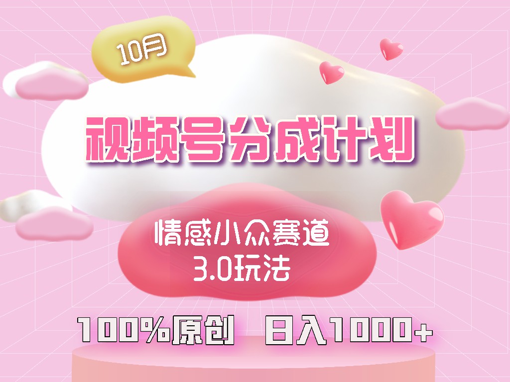 视频号情感小众赛道3.0.纯原创视频，每天1小时，小白易上手-大熊网创
