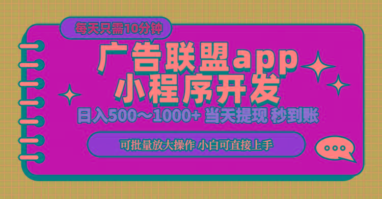 小程序开发 广告赚钱 日入500~1000+ 小白轻松上手！-大熊网创