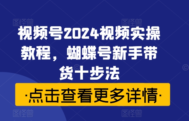 视频号2024视频实操教程，蝴蝶号新手带货十步法-大熊网创