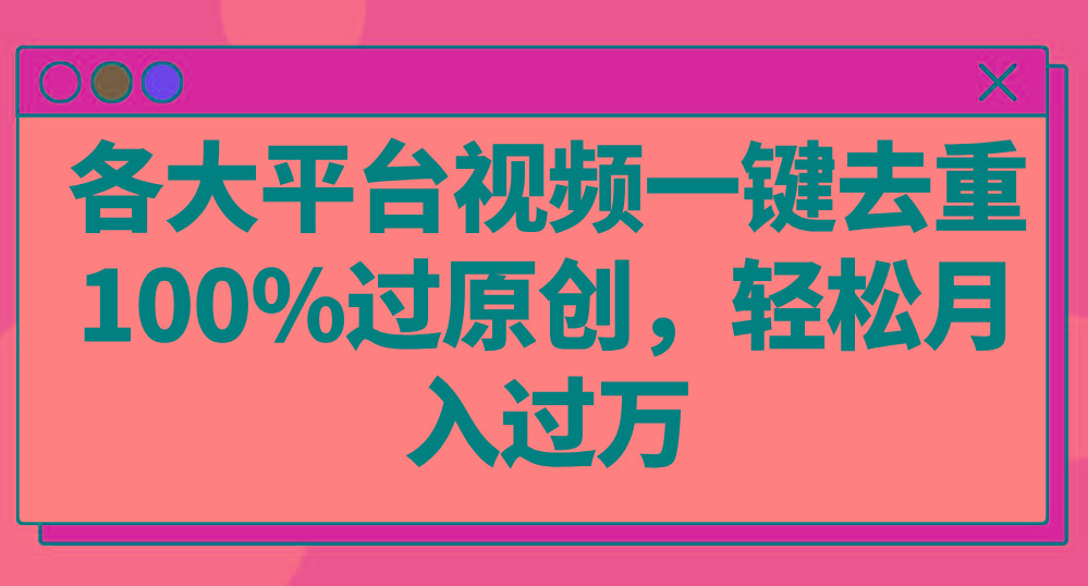 各大平台视频一键去重，100%过原创，轻松月入过万！-大熊网创