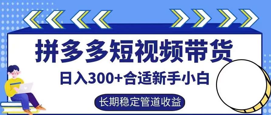 拼多多短视频带货日入300+有长期稳定被动收益，合适新手小白【揭秘】-大熊网创