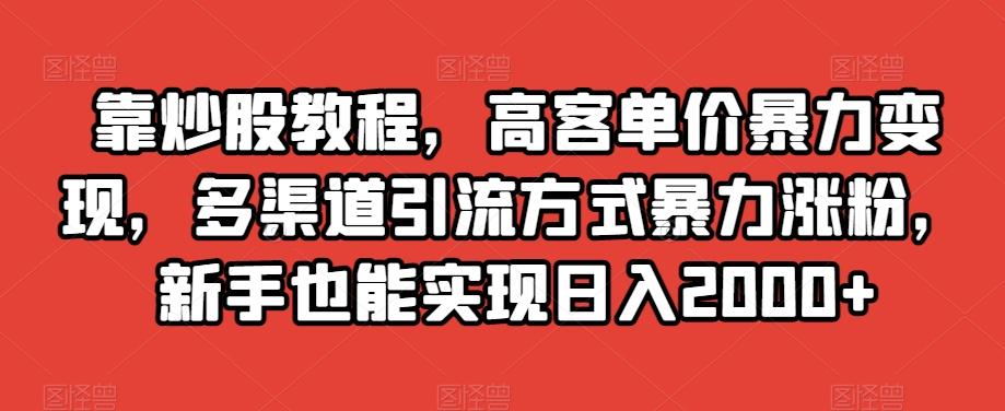 靠炒股教程，高客单价暴力变现，多渠道引流方式暴力涨粉，新手也能实现日入2000+【揭秘】-大熊网创