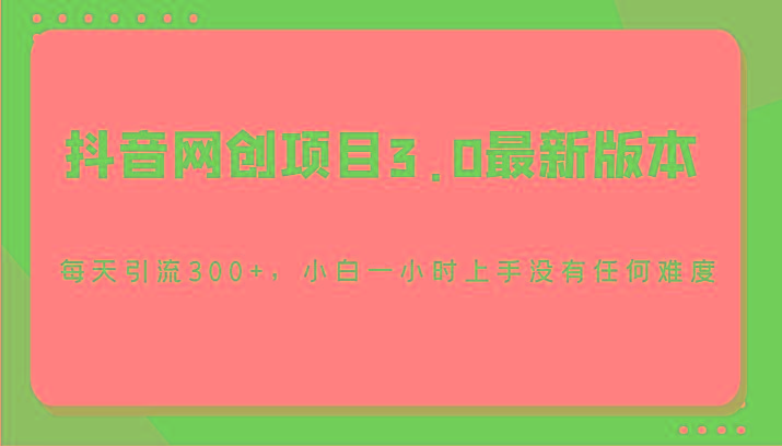 抖音网创项目3.0最新版本，每天引流300+，小白一小时上手没有任何难度-大熊网创