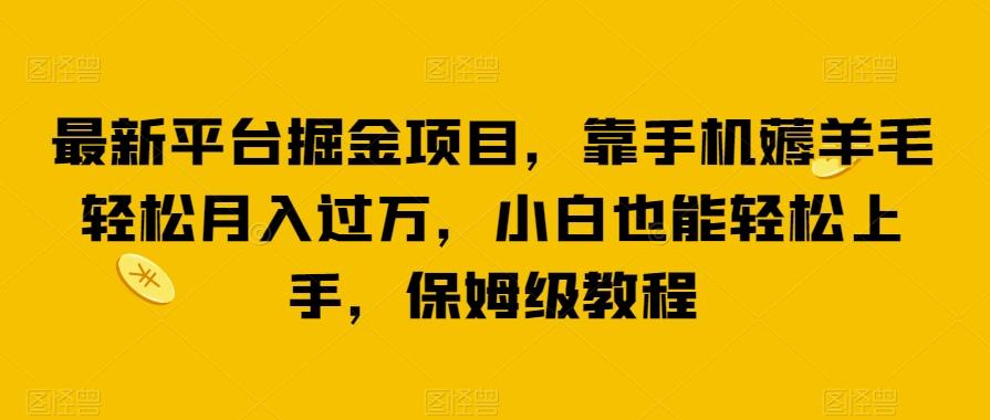最新平台掘金项目，靠手机薅羊毛轻松月入过万，小白也能轻松上手，保姆级教程【揭秘】-大熊网创