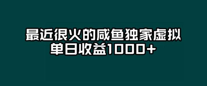 最近很火的咸鱼独家虚拟，单日收益1000+-大熊网创