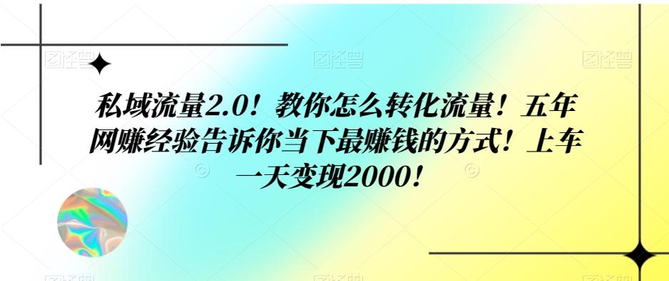 私域流量2.0！教你怎么转化流量！五年网赚经验告诉你当下最赚钱的方式！上车一天变现2000！-大熊网创