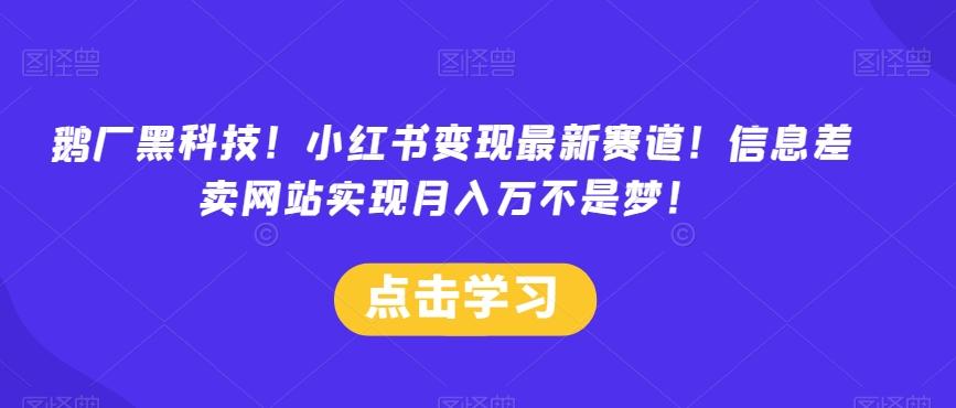 鹅厂黑科技！小红书变现最新赛道！信息差卖网站实现月入万不是梦！-大熊网创
