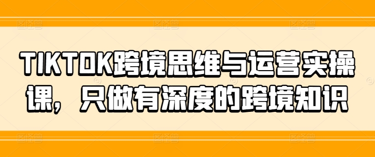 TIKTOK跨境思维与运营实操课，只做有深度的跨境知识-大熊网创