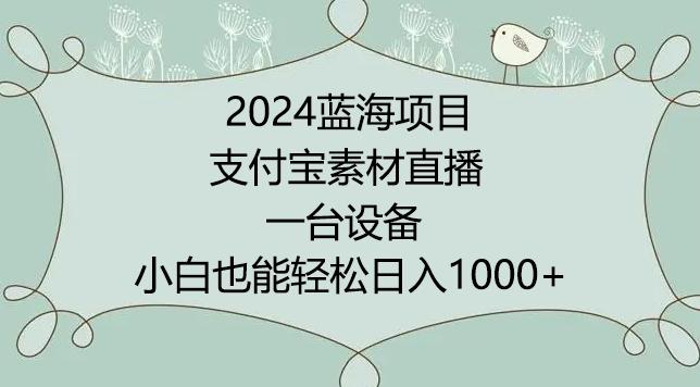 2024年蓝海项目，支付宝素材直播，无需出境，小白也能日入1000+ ，实操教程【揭秘】-大熊网创