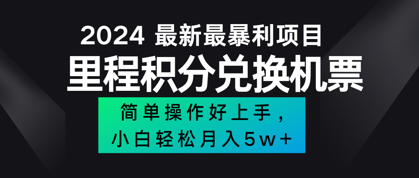 2024最新里程积分兑换机票，手机操作小白轻松月入5万+-大熊网创