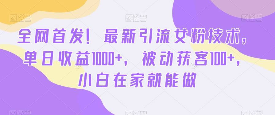 全网首发！最新引流女粉技术，单日收益1000+，被动获客100+，小白在家就能做【揭秘】-大熊网创