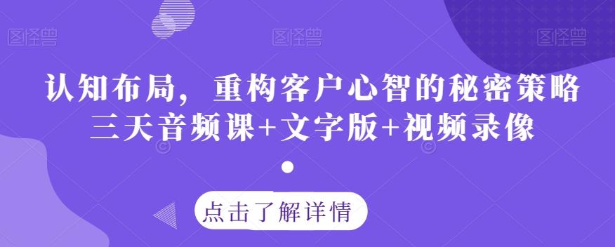 认知布局，重构客户心智的秘密策略三天音频课+文字版+视频录像-大熊网创