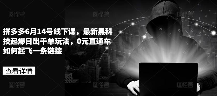 拼多多6月14号线下课，最新黑科技起爆日出千单玩法，0元直通车如何起飞一条链接-大熊网创