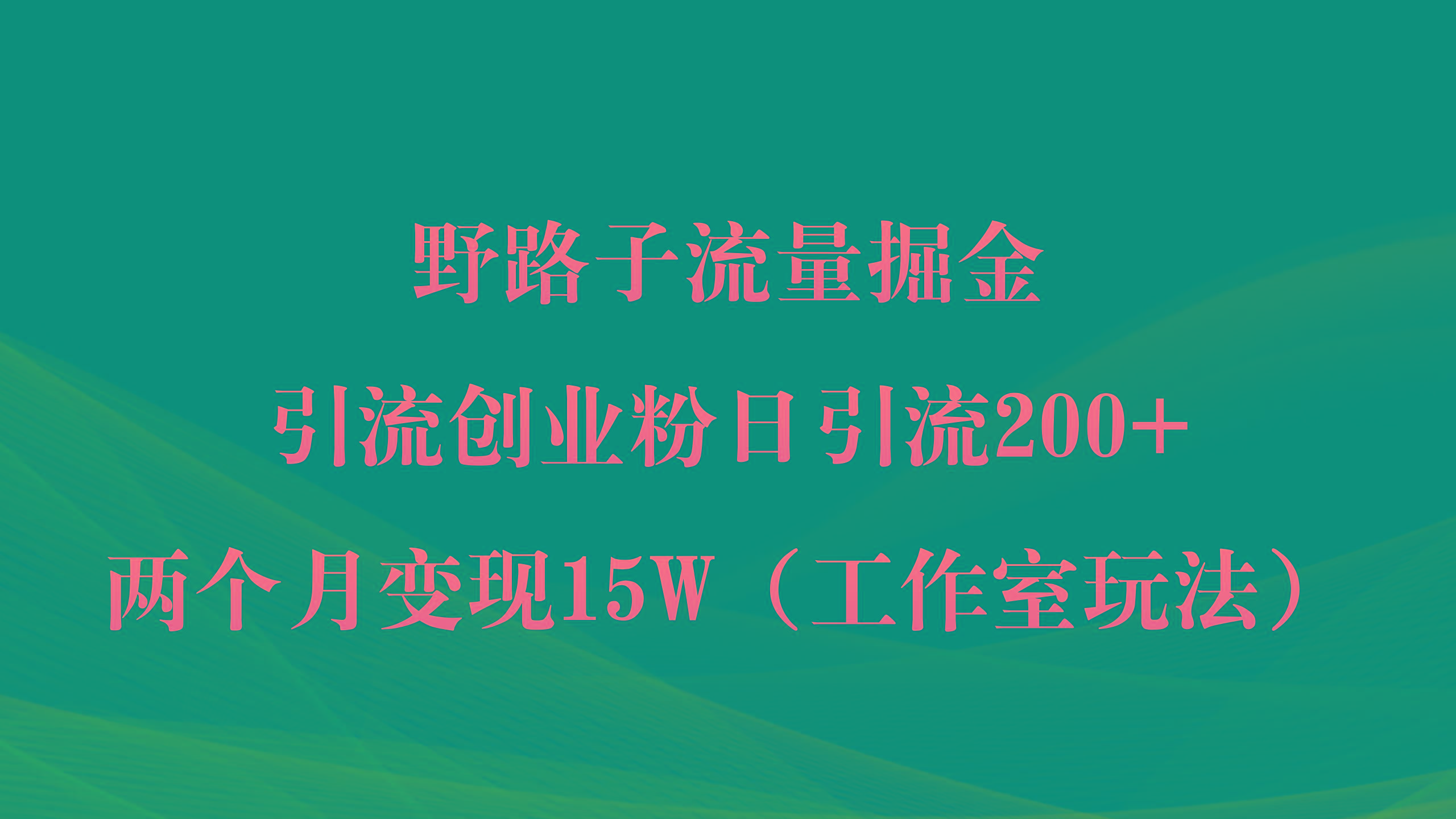 (9513期)野路子流量掘金，引流创业粉日引流200+，两个月变现15W(工作室玩法))-大熊网创