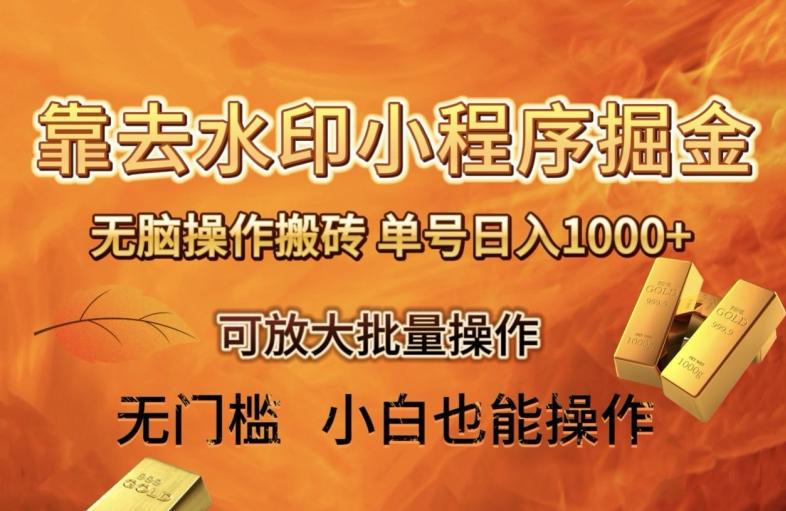 靠去水印小程序无脑操作搬砖，单号日入1000+保姆级教程可放大批量操作【揭秘】-大熊网创