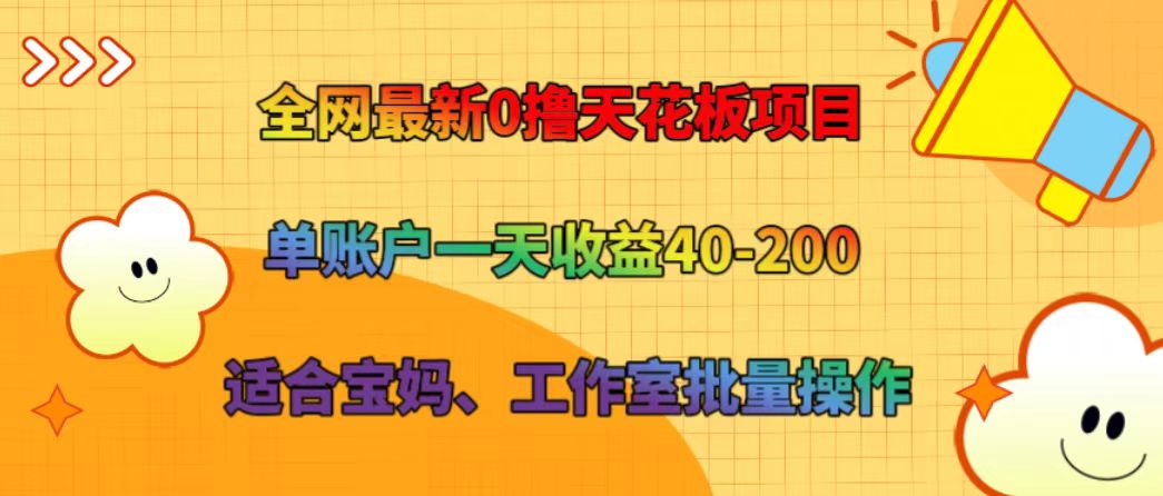全网最新0撸天花板项目 单账户一天收益40-200 适合宝妈、工作室批量操作-大熊网创