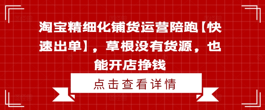 淘宝精细化铺货运营陪跑【快速出单】，草根没有货源，也能开店挣钱-大熊网创