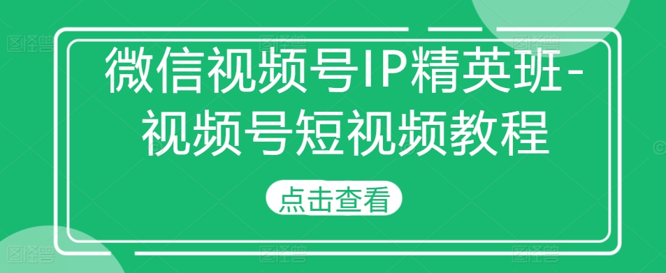 微信视频号IP精英班-视频号短视频教程-大熊网创