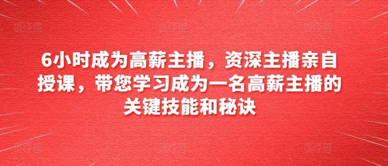 6小时成为高薪主播，资深主播亲自授课，带您学习成为一名高薪主播的关键技能和秘诀-网创星球