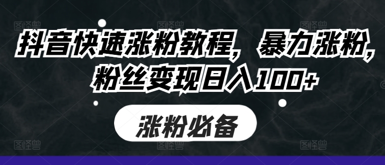抖音快速涨粉教程，暴力涨粉，粉丝变现日入100+-大熊网创