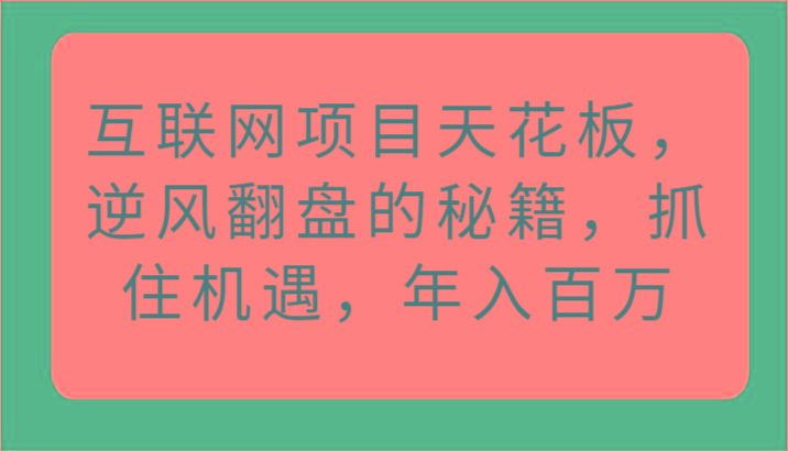互联网项目天花板，逆风翻盘的秘籍，抓住机遇，年入百万-大熊网创
