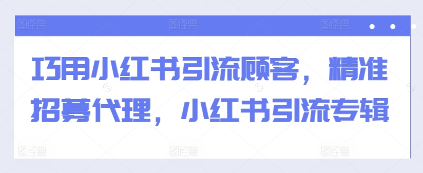 巧用小红书引流顾客，精准招募代理，小红书引流专辑-大熊网创