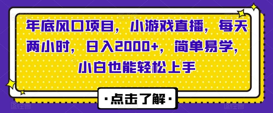 年底风口项目，小游戏直播，每天两小时，日入2000+，简单易学，小白也能轻松上手-大熊网创