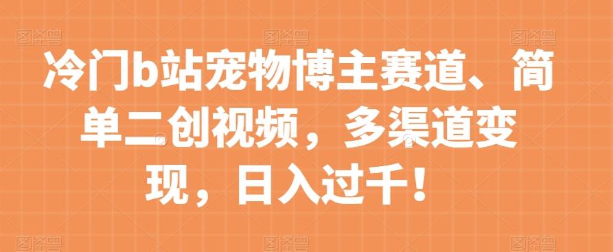 冷门b站宠物博主赛道，简单二创视频，多渠道变现，日入过千！【揭秘】-大熊网创