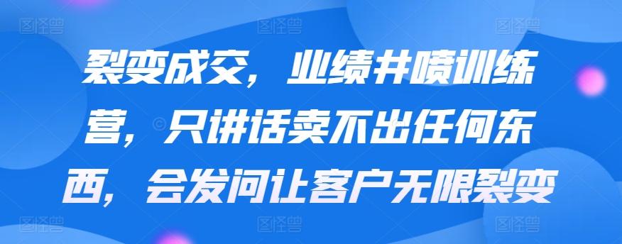 裂变成交，业绩井喷训练营，只讲话卖不出任何东西，会发问让客户无限裂变-大熊网创