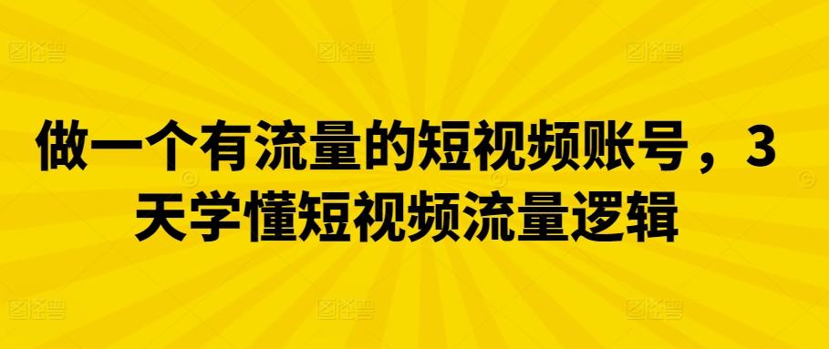 做一个有流量的短视频账号，3天学懂短视频流量逻辑-大熊网创
