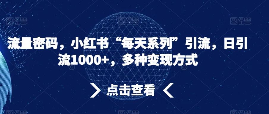流量密码，小红书“每天系列”引流，日引流1000+，多种变现方式【揭秘】-大熊网创