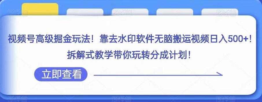 视频号高级掘金玩法，靠去水印软件无脑搬运视频日入500+，拆解式教学带你玩转分成计划【揭秘】-大熊网创